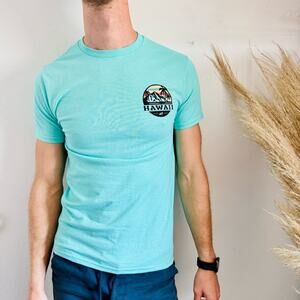 NEW MENS Hawaii Aqua Blue Black Logo Short Sleeve Classic Tee T Shirt Top S